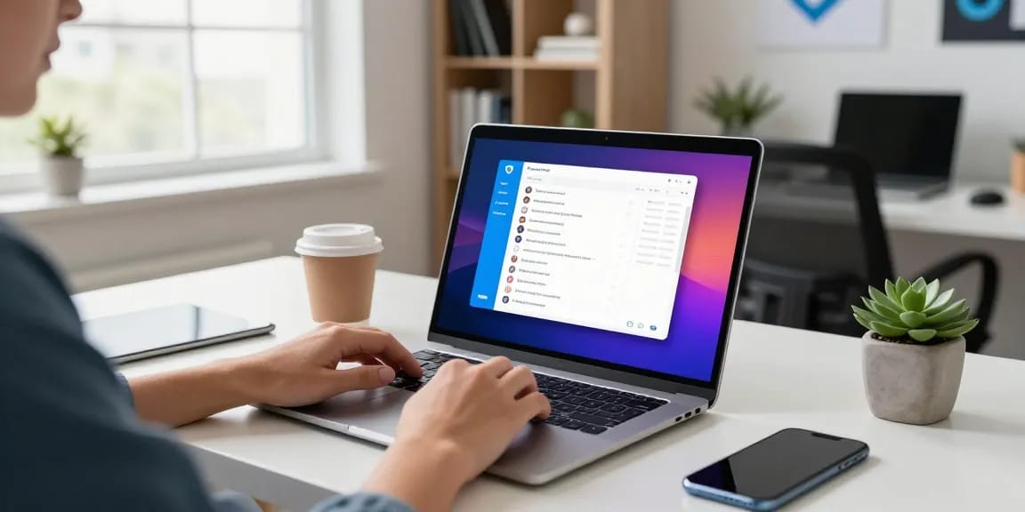 Engaging workspace using Telegram Web Version on a sleek laptop, showcasing productivity and technology.