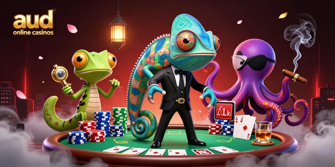 Experience the thrill of aud online casinos with poker action and vibrant 3D characters.