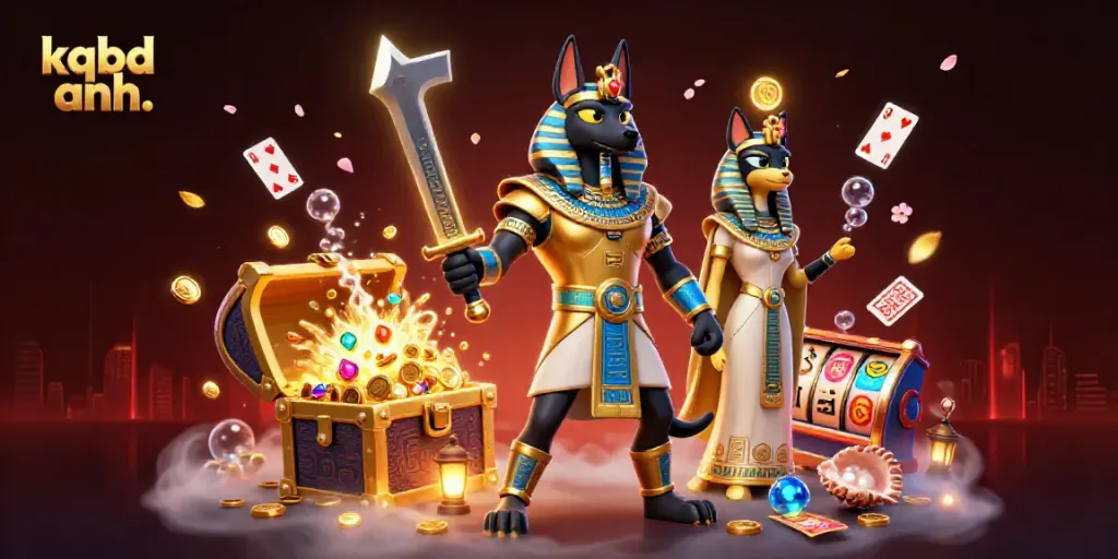 Experience thrilling sports betting action with kqbd anh. amidst a vibrant casino atmosphere, featuring lively characters and gold treasures.