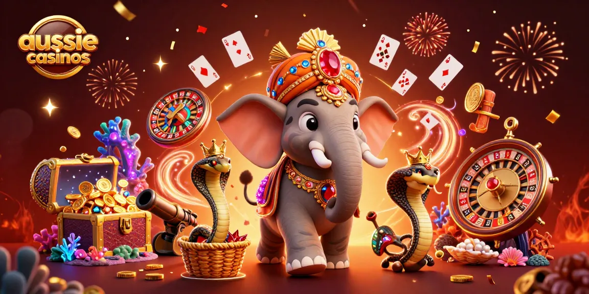 Aussie casinos illustrate a vibrant scene with immersive casino elements and dynamic characters in action.