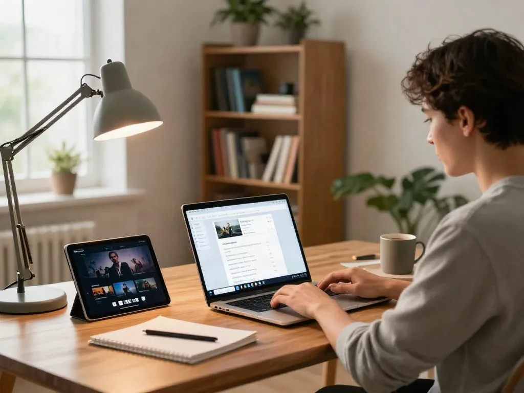 Pikashow app open on a laptop showcasing download for Windows in a bright home office.