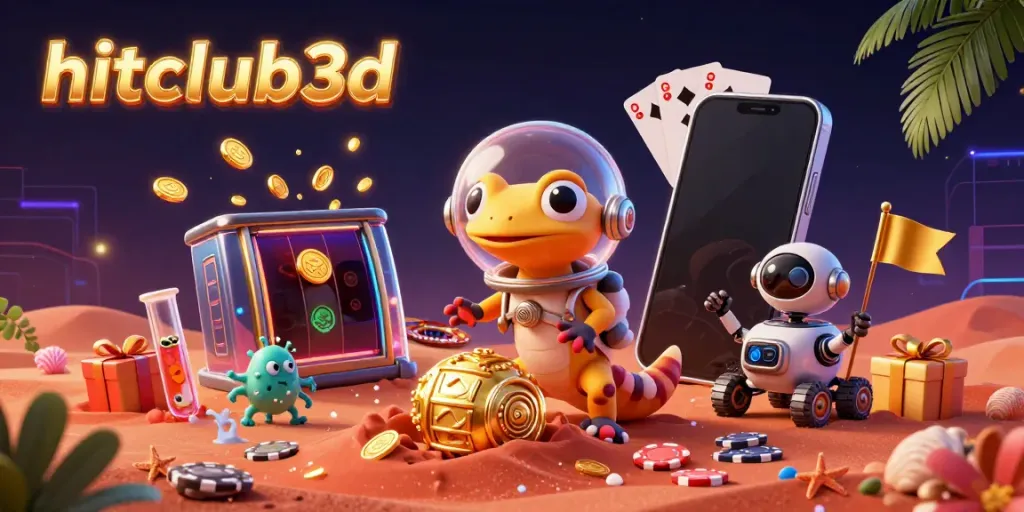 Experience the excitement of hitclub3d with a Martian gecko exploring a golden casino.