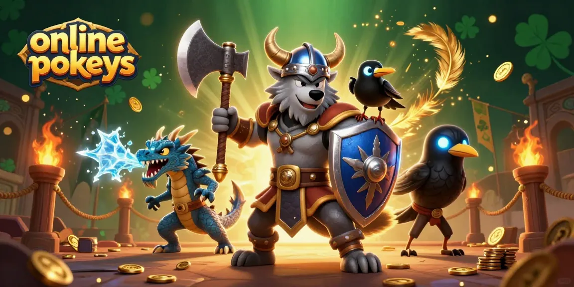 Experience winning online pokies in a vibrant 3D casino scene with a Viking wolf warrior.