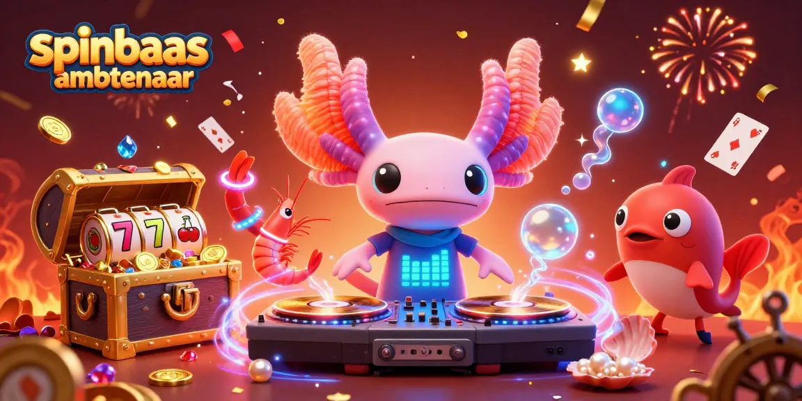Spinbaas ambtenaar showcases a lively casino-themed underwater scene with vibrant characters and slot elements.