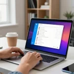 Engaging workspace using Telegram Web Version on a sleek laptop, showcasing productivity and technology.